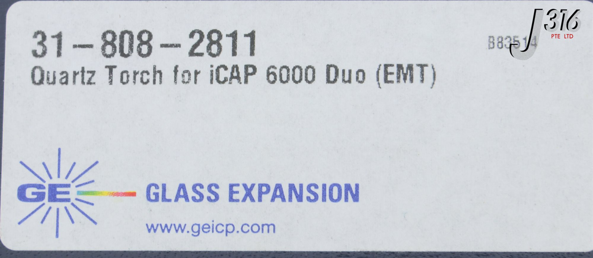 27597 GE GLASS EXPANSION QUARTZ TORCH FOR ICAP 6000 DUO (EMT) (NEW